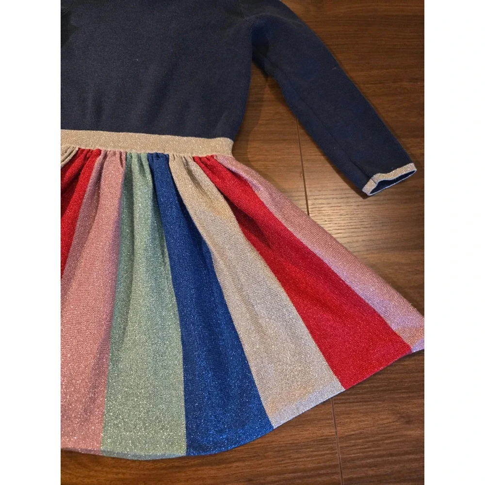 Mini Boden Kids Navy Blue Rainbow Metallic‎ Sparkle Knit Dress 3-4Y G0237